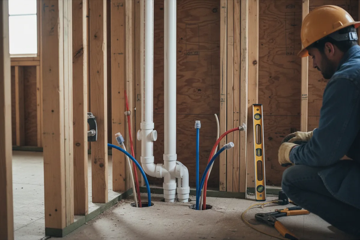 Drain and supply rough-in during Sump Pump Repair in Auburn